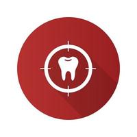 aponte no ícone de glifo de sombra longa design plano dente. ameaça à saúde bucal. ilustração em vetor silhueta