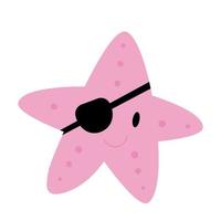 pirata de estrela do mar rosa de desenho animado engraçado com um tapa-olho vetor
