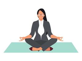 mulher de escritório meditar. conceito de reax de empresária. ilustração vetorial vetor