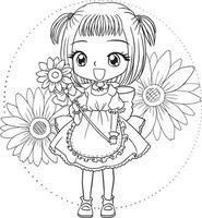 página para colorir estilo princesa kawaii bonito desenho animado desenho ilustração doodle vetorial vetor