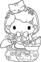 página para colorir princesa gato estilo kawaii bonito desenho animado desenho ilustração doodle vetorial vetor
