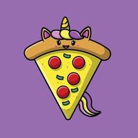 ilustração de ícone de vetor de desenhos animados de pizza de unicórnio fofo. conceito de ícone de comida animal isolado vetor premium.
