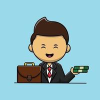 empresário com ilustração de ícone de vetor de desenhos animados de mala e dinheiro. conceito de ícone de negócios de pessoas isolado vetor premium.