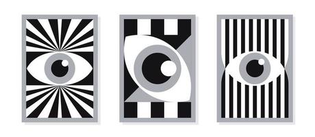 cartaz de olho abstrato bauhaus conjunto estilo de cor branca preta vetor