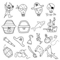 pirata de vetor definido com itens diferentes, tema de pirata doodle