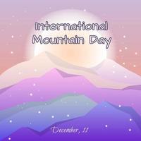 dia internacional da montanha. conceito de montanhas com sol no horizonte. cartão postal de vetor com montanhas e bordas surradas. ilustração