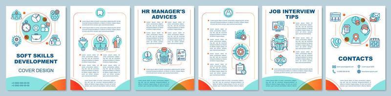 layout de modelo de folheto de habilidades sociais de rh. dicas para entrevista de emprego. folheto, livreto, design de impressão de folheto com ilustrações lineares. emprego. layouts de páginas vetoriais para revistas, relatórios anuais, cartazes vetor