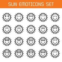 ícones de emoticon de sol de sorriso vetor