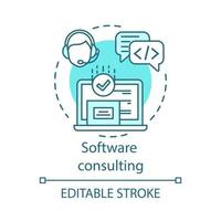 ícone do conceito de consultoria de software. especialista web idéia ilustração de linha fina. serviço de assistência técnica. soluções on-line. gerenciamento de aplicativos. desenho de contorno isolado de vetor. traço editável vetor