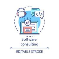 ícone do conceito de consultoria de software. especialista web idéia ilustração de linha fina. serviço de assistência técnica. soluções on-line. gerenciamento de aplicativos. desenho de contorno isolado de vetor. traço editável vetor