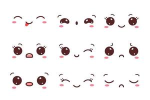 coleção de rostos kawaii. conjunto de olhos e bocas kawaii com emoções diferentes. ilustração vetorial vetor