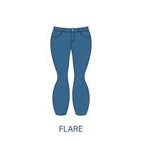 flare calças tipo de ícone de silhueta de calças de mulher. estilo de vestuário feminino moderno. vestuário casual de moda. belo tipo de calça jeans feminina. calças, calças largas. ilustração vetorial isolado. vetor