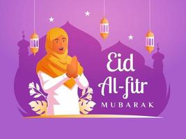 uma mulher muçulmana comemorando o eid al fitr vetor