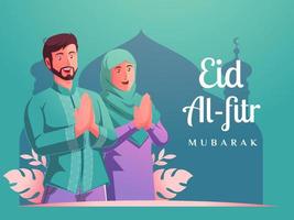 homens muçulmanos e mulheres muçulmanas celebrando o eid al fitr vetor