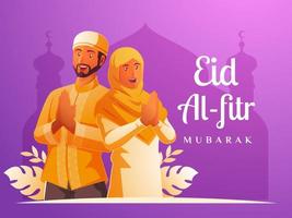 homens muçulmanos e mulheres muçulmanas celebrando o eid al fitr vetor