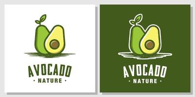 abacate frutas comida vegetariano design de logotipo de vegetais de folhas verdes frescas vetor