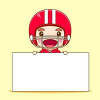 jogador de futebol americano bonito segurando ilustração de desenho animado chibi de tabuleiro vazio vetor