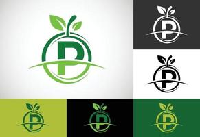 alfabeto inicial do monograma p com o logotipo abstrato da maçã. vetor de design de logotipo de comida saudável