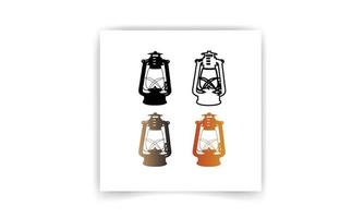 lâmpada de furacão e lâmpada de querosene de ícone plana de vetor. símbolo antigo lâmpada de óleo empoeirada vetor