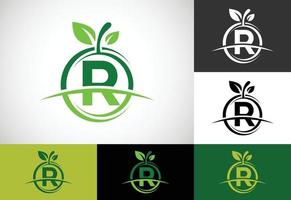 alfabeto inicial do monograma r com o logotipo abstrato da maçã. vetor de design de logotipo de comida saudável