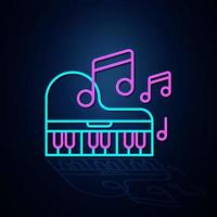 Piano de cor neon e ícone de nota musical parece claro. ícone de linha neon. ícone de música de entretenimento e karaokê. ícone de néon. vetor