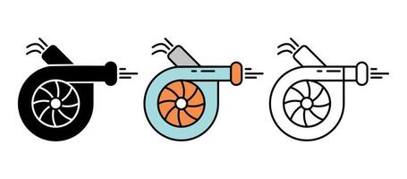 conjunto de ícones de pista turbo de carro de veículos. silhueta, conjunto colorido e linear. vetor
