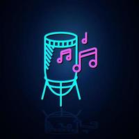 percussão neon e ícone de música ativado. ícone de linha neon. ícone de música de entretenimento e karaokê. ícone de néon. vetor