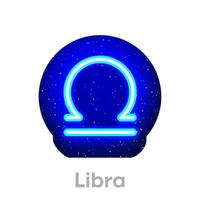 ícone do Zodíaco de néon azul libra no espaço. ícone de horóscopo de néon realista. ícone da linha do zodíaco de néon libra brilhante. tem área de máscara em fundo branco. vetor