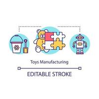 ícone de conceito de fabricação de brinquedos. ilustração de linha fina de ideia de produção local. pequeno negócio. produtos para crianças. entretenimento infantil. desenho de contorno isolado de vetor. traço editável vetor