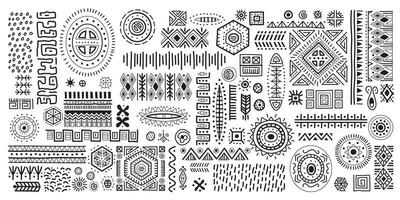 conjunto de formas geométricas tribais de decoração de arte africana preto e branco vetor