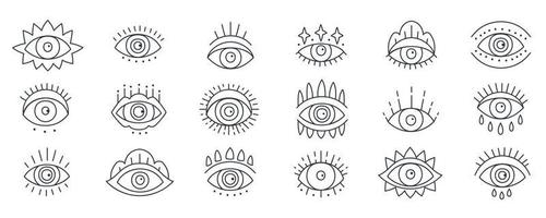 olho mágico malvado doodle definido em um estilo linear mínimo de tendência