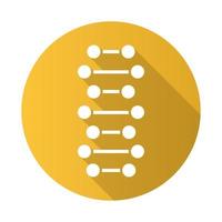 dna espiral cadeias amarelo design plano ícone de glifo longa sombra. pontos conectados, linhas. desoxirribonucleico, hélice de ácido nucleico. cromossoma. biologia molecular. Código genético. ilustração em vetor silhueta
