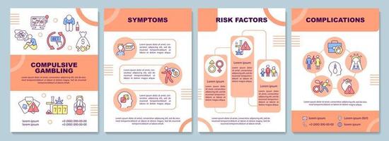 modelo de folheto laranja vício em jogos de azar. distúrbio mental. design de impressão de livreto com ícones lineares. layouts vetoriais para apresentação, relatórios anuais, anúncios. arial-black, inúmeras fontes pró-regulares usadas vetor