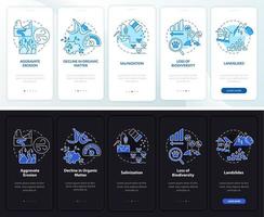 mudança climática e meio ambiente noite, dia na tela do aplicativo móvel. passo a passo 5 passos páginas de instruções gráficas com conceitos lineares. ui, ux, modelo de gui. uma miríade de fontes regulares pró-negrito usadas vetor