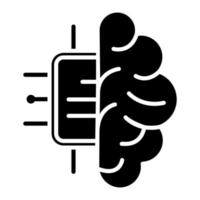 ícone de glifo de chip cerebral vetor