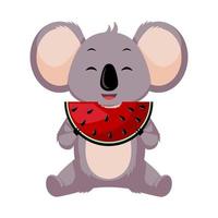 coala bonito comendo melancia isolada no fundo branco. personagem de desenho animado com comida. vetor