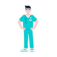médico enfermeiro ou cirurgião em pé com ilustração vetorial de design de estilo plano de estetoscópio