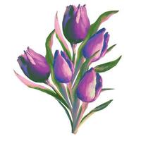 buquê de flores desabrochando tulipas roxas ilustração em aquarela vetor