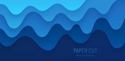 gradiente abstrato azul em papel cortado formas onduladas camadas de fundo com espaço de cópia. cor da moda com arte papercut sombra suave. Capa 3d com design de banner moderno de ondas profundas cortadas. vetor eps10