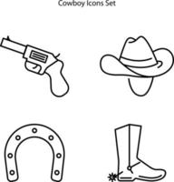 ícones de cowboy conjunto isolado no fundo branco de. ícone de cowboy linha fina contorno símbolo de cowboy linear para logotipo, web, app, ui. sinal simples de ícone de cowboy.