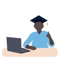 retrato de estudante negro com laptop, vetor plano, isolado no fundo branco, ilustração sem rosto, estudante feliz