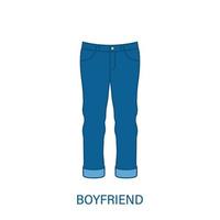 mulher namorado tipo jeans silhueta ícone. estilo de roupas jeans de mulheres modernas. vestuário casual de moda azul. belo tipo de calça feminina. calça justa mãe. ilustração vetorial isolado.