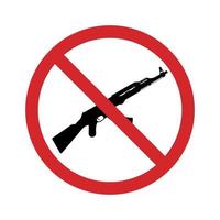 símbolo de parada vermelha ak47 silhueta. sinal de proibição de fuzil de assalto kalashnikov. nenhum ícone de metralhadora russa. símbolo de aviso de arma. ak 47 sinal de proibição. ilustração vetorial isolado.