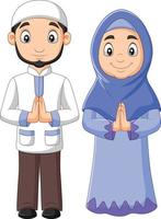 casal de homem e mulher muçulmano dos desenhos animados no fundo branco vetor