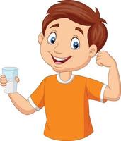 desenho animado garotinho segurando um copo de leite vetor