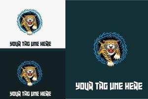 design de logotipo de tigre e chama vetor