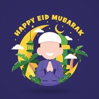 feliz eid al-fitr - ilustração de design plano eid mubarak vetor