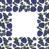 uva e ameixa em fundo branco. ícones de comida de vetor. padrão colorido sem costura com ícones de frutas azuis vetor