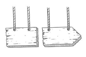 placa de madeira pendurada ou placa de sinalização com estilo desenhado à mão vetor