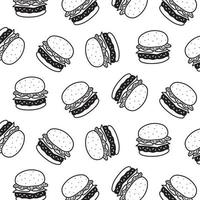 mão desenhada ilustração vetorial de padrão de hambúrguer. estilo preto e branco.cartoon. vetor